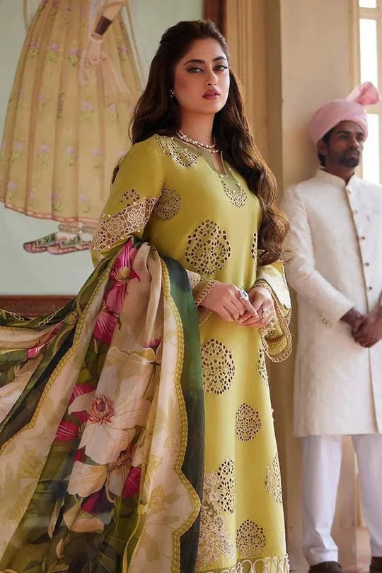 3 Piece Unstitched Heavy Embroidered Chickan Kari Pure Lawn Suit with Printed Lawn Dupatta - Wareeb.Shop