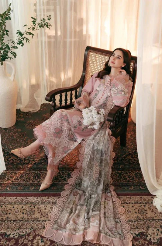 Jade 3 Piece Unstitched Heavy Embroidered Chickan Kari Pure Lawn Suit with Four Sided Embroidered Dupatta - Wareeb.Shop