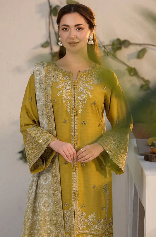 Laam Embroidered Dhanak Three Piece Lemon laam - 44 - Wareeb.Shop