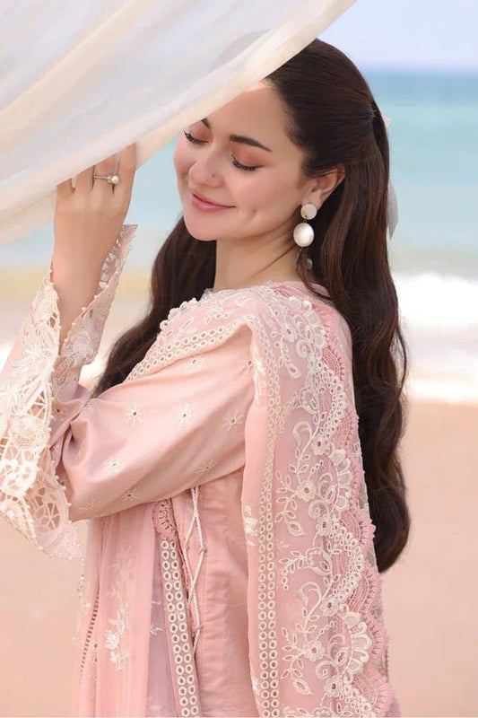 Qalamkaar - Unstitched 3PC Lawn Embroidered Shirt with Embroidered Khadi Net Dupatta - Wareeb.Shop