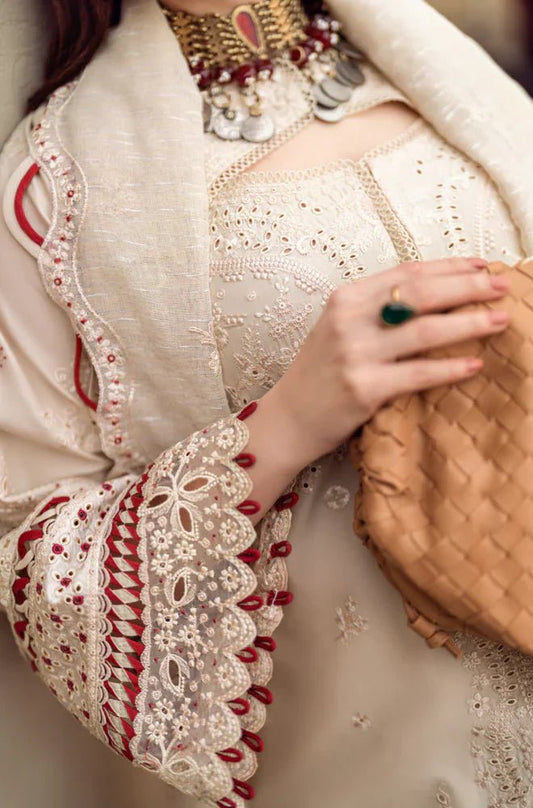 Qalamkar - 3Pc Lawn Embroidered Shirt With Khadi Net Embroidered Dupatta - Wareeb.Shop