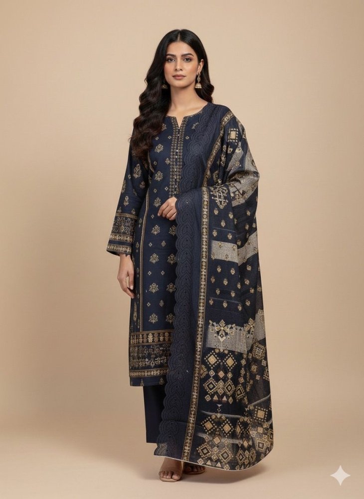 3 PC - Khaddar Embroidered with Cutwork Dupatta - Unstitched - Wareeb.Shop