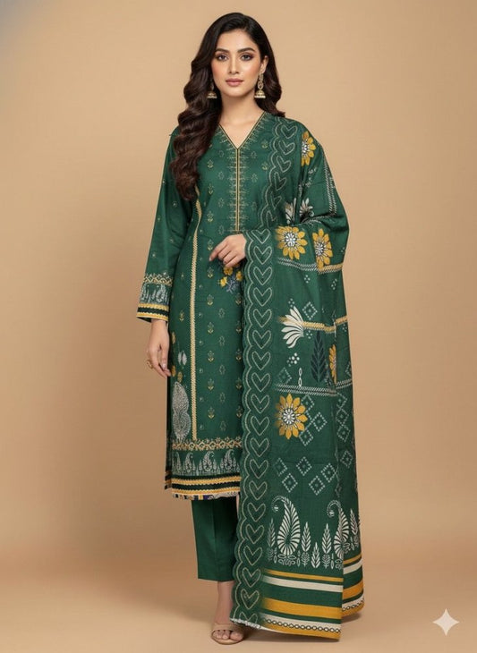 3 PC - Khaddar Embroidered with Cutwork Dupatta - Unstitched - Wareeb.Shop
