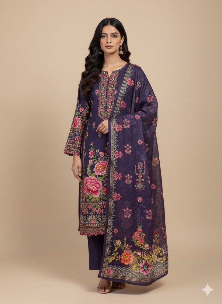 3 PC - Khaddar Embroidered with Cutwork Dupatta - Unstitched - Wareeb.Shop