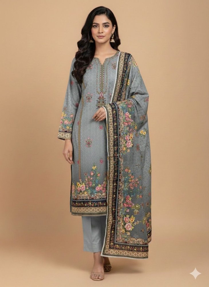 3 PC - Khaddar Embroidered with Cutwork Dupatta - Unstitched - Wareeb.Shop