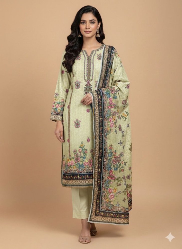 3 PC - Khaddar Embroidered with Cutwork Dupatta - Unstitched - Wareeb.Shop