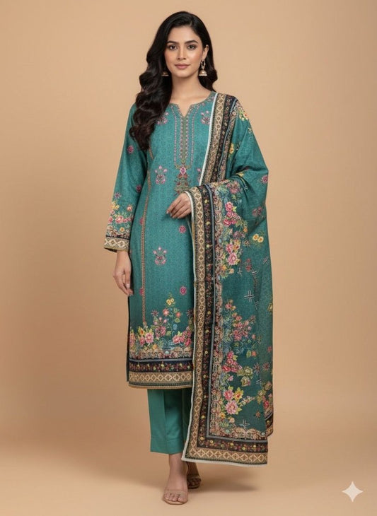 3 PC - Khaddar Embroidered with Cutwork Dupatta - Unstitched - Wareeb.Shop