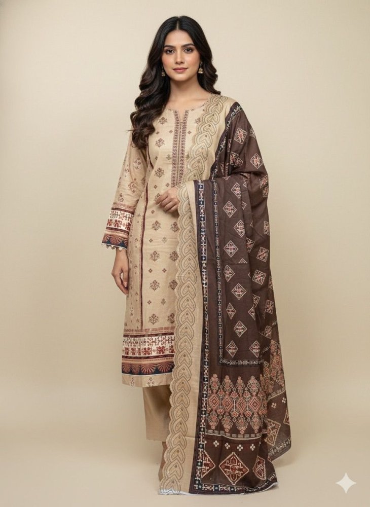 3 PC - Khaddar Embroidered with Cutwork Dupatta - Unstitched - Wareeb.Shop