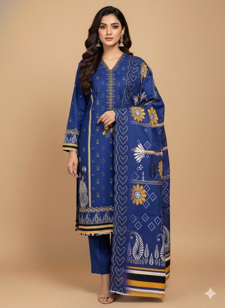 3 PC - Khaddar Embroidered with Cutwork Dupatta - Unstitched - Wareeb.Shop