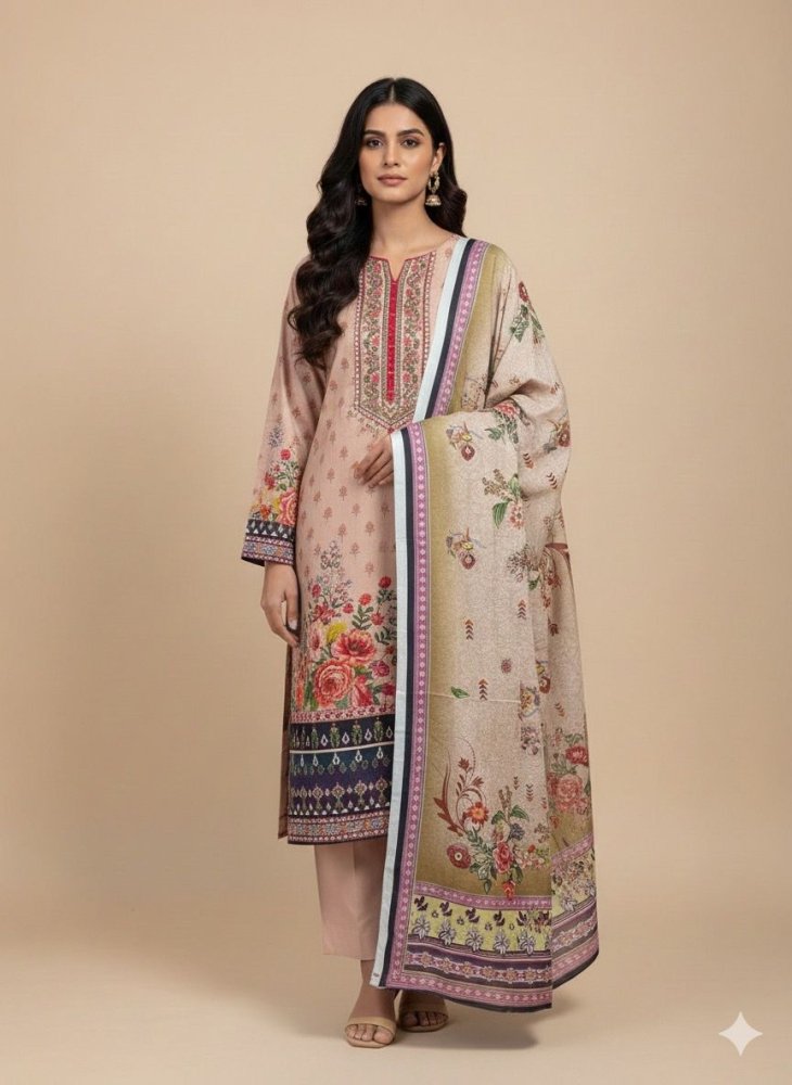 3 PC - Khaddar Embroidered with Cutwork Dupatta - Unstitched - Wareeb.Shop