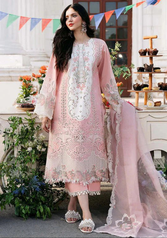 3 Piece Unstitched Heavy Embroidered Chickan Kari Pure Lawn Suit with Heavy Embroidered Organza Dupatta - Wareeb.Shop