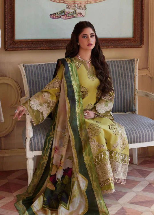 3 Piece Unstitched Heavy Embroidered Chickan Kari Pure Lawn Suit with Printed Lawn Dupatta - Wareeb.Shop