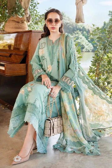 3 Piece Unstitched Heavy Embroidered Chickan Kari Pure Lawn Suit with Printed Lawn Dupatta - Wareeb.Shop