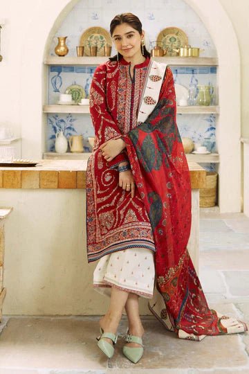 3 Piece Unstitched Heavy Embroidered Pure Lawn Suit with Fine Printed Lawn Dupatta - Wareeb.Shop