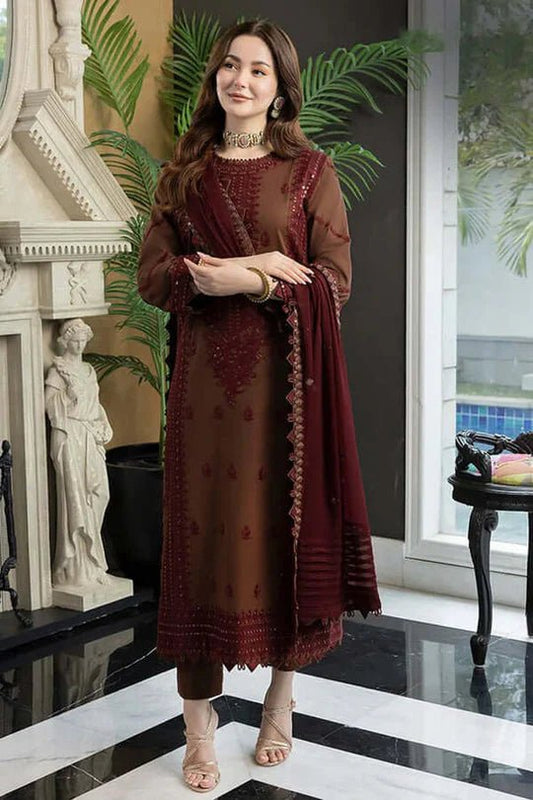3 Piece Unstitched Heavy Embroidered Pure Lawn Suit with Heavy Embroidered Bamber Dupatta - Wareeb.Shop