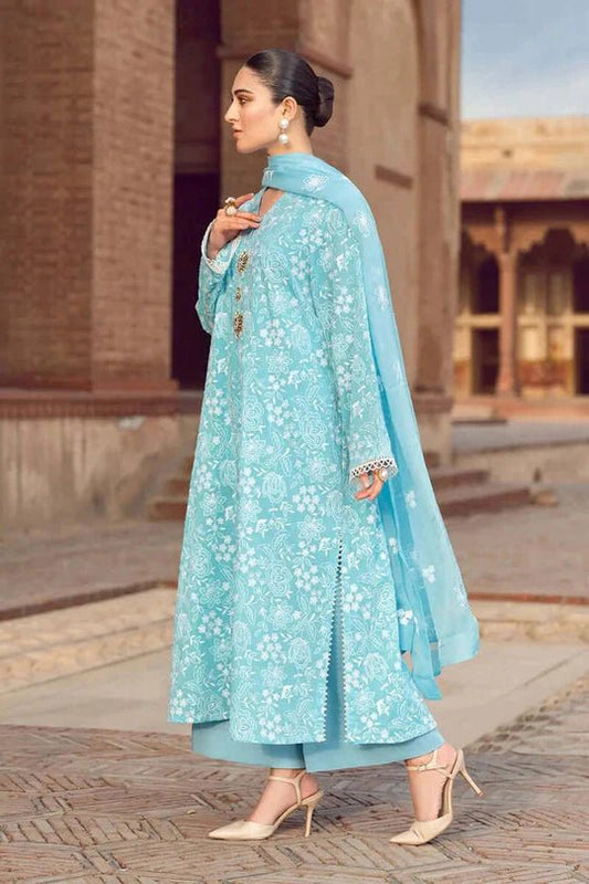 3 Piece Unstitched Heavy Embroidered Pure Lawn Suit with Heavy Embroidered Chiffon Dupatta - Wareeb.Shop