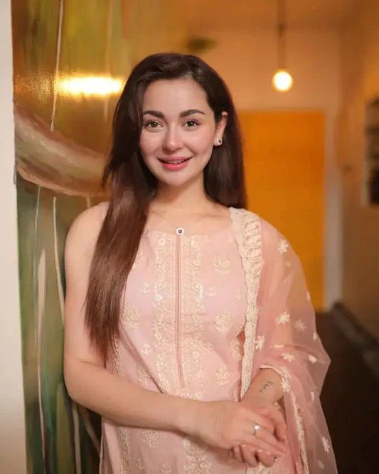 3 Piece Unstitched Heavy Embroidered Pure Lawn Suit with Heavy Embroidered Organza Dupatta - Wareeb.Shop