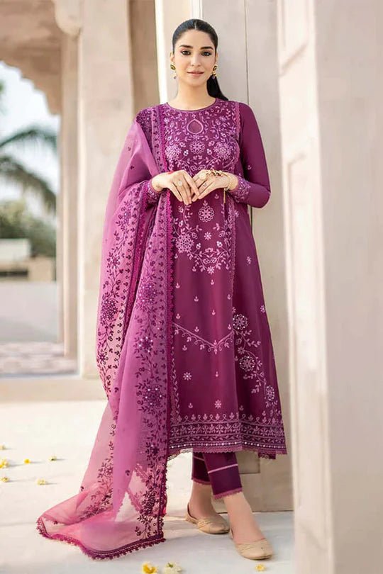3 Piece Unstitched Heavy Embroidered Pure Lawn Suit with Heavy Embroidered Organza Dupatta - Wareeb.Shop