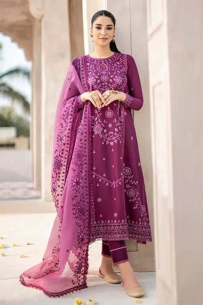 3 Piece Unstitched Heavy Embroidered Pure Lawn Suit with Heavy Embroidered Organza Dupatta - Wareeb.Shop