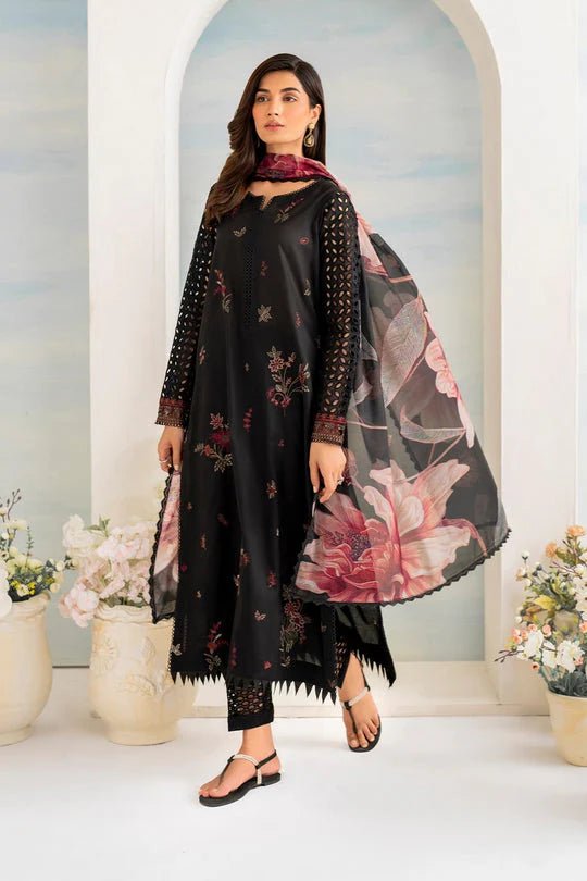3 Piece Unstitched Heavy Embroidered Pure Lawn Suit with Printed Lawn Dupatta - Wareeb.Shop