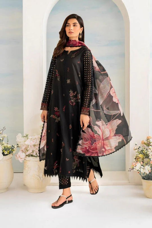3 Piece Unstitched Heavy Embroidered Pure Lawn Suit with Printed Lawn Dupatta - Wareeb.Shop