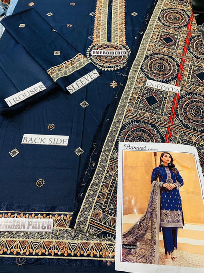 Blue Embroidered Dhanak Three Piece Winter Collection FCC - 189 - Wareeb.Shop