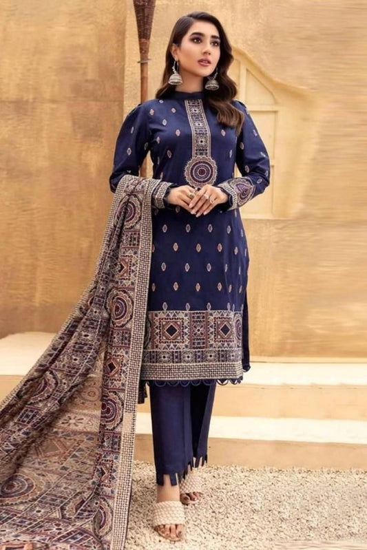 Blue Embroidered Dhanak Three Piece Winter Collection FCC - 189 - Wareeb.Shop