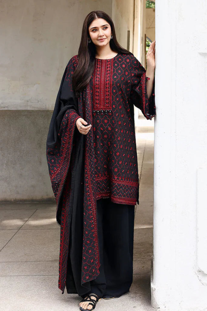 Cross Stitch Black Embroidered Dhanak Three Piece Winter D - 88 - Wareeb.Shop