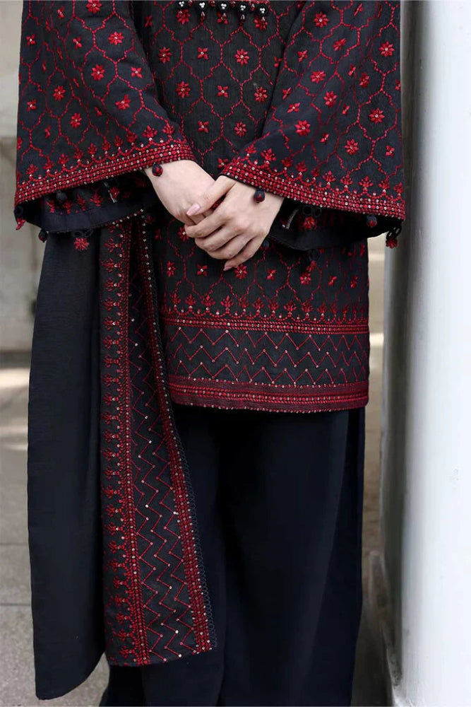 Cross Stitch Black Embroidered Dhanak Three Piece Winter D - 88 - Wareeb.Shop