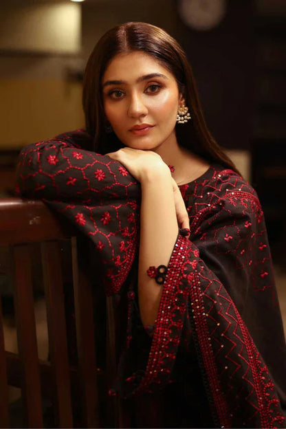 Cross Stitch Black Embroidered Dhanak Three Piece Winter D - 88 - Wareeb.Shop