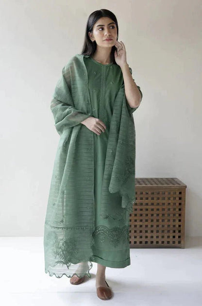 DYOT 3PC Lawn Embroidered Shirt With Organza Embroidered Dupatta - Wareeb.Shop