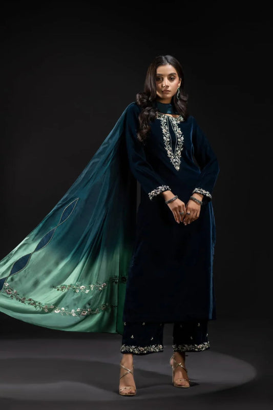 Embroidered Velvet Three piece velvet Collection FCC ZC - 16 B - Wareeb.Shop