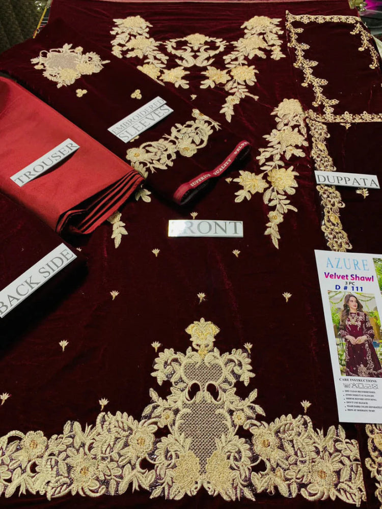 Embroidered Velvet Three piece With Velvet Shawl Winter Collection FCC ZC - 111 - Wareeb.Shop
