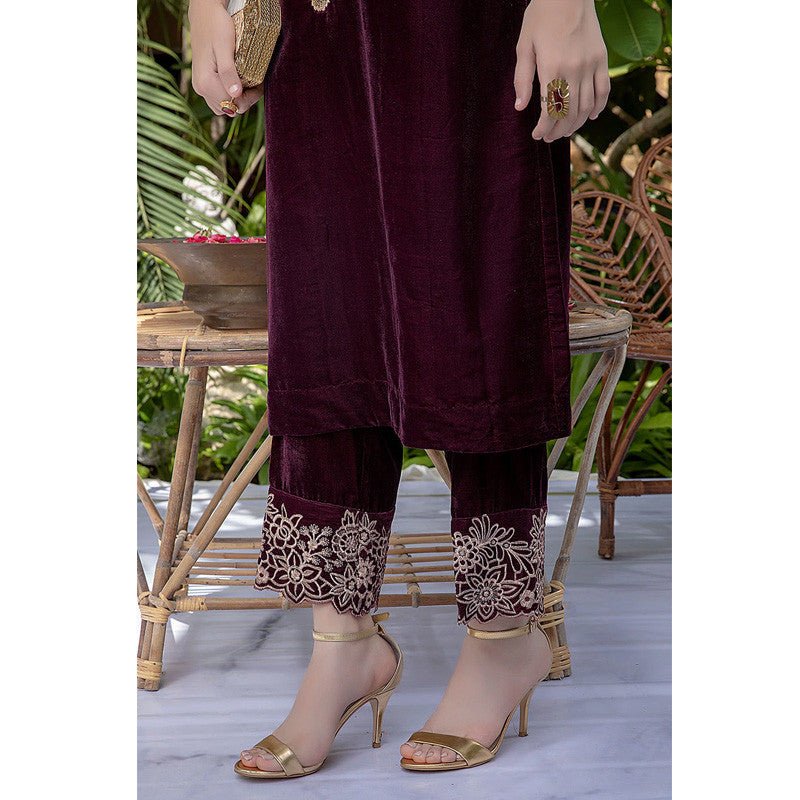 Embroidered Velvet two piece Azure - 218 - Wareeb.Shop