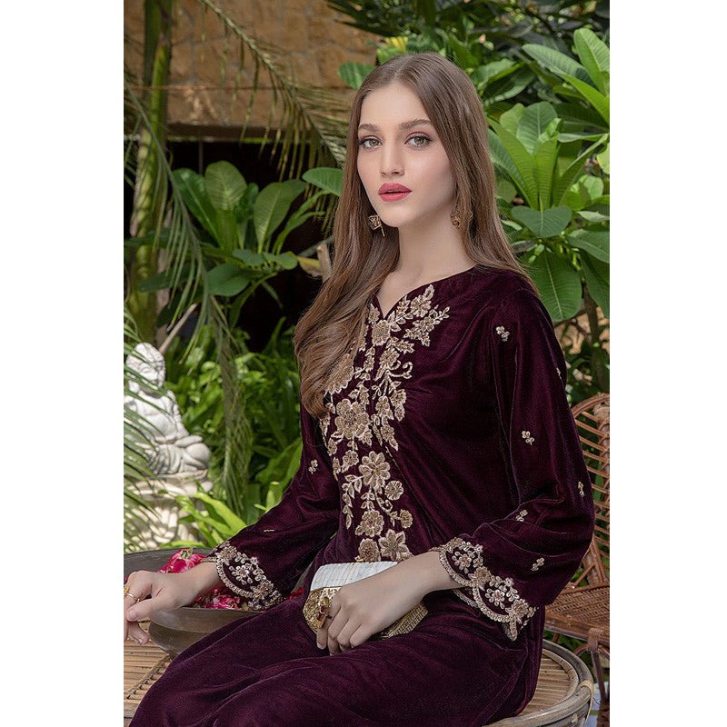 Embroidered Velvet two piece Azure - 218 - Wareeb.Shop