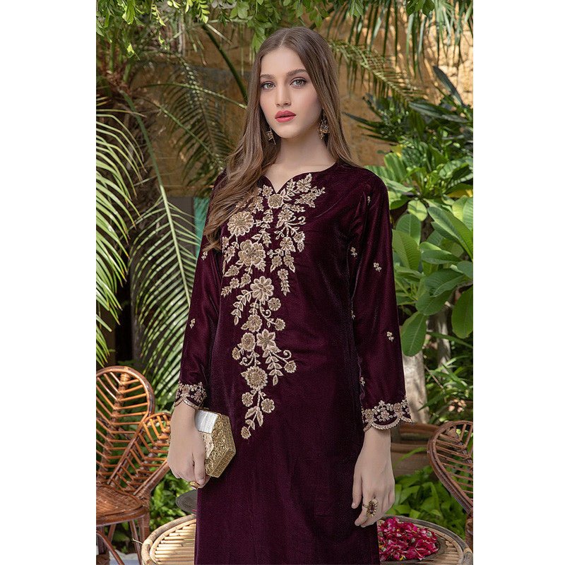 Embroidered Velvet two piece Azure - 218 - Wareeb.Shop