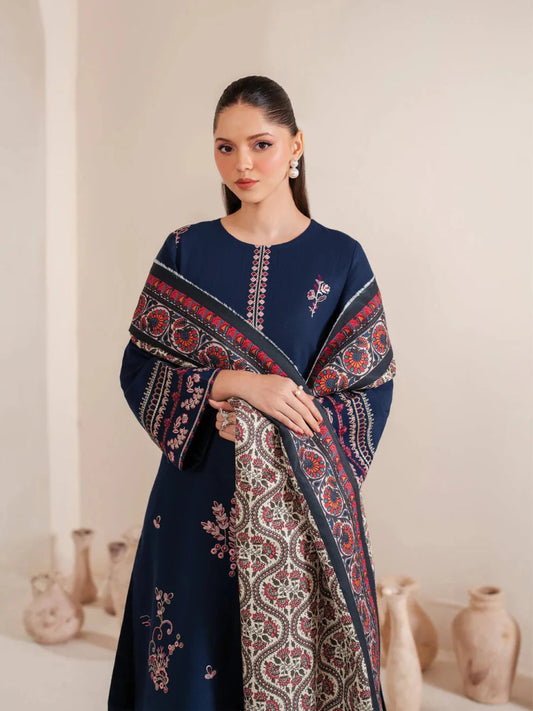 Garnet Embroidered Dhanak Three Piece ameema - Wareeb.Shop