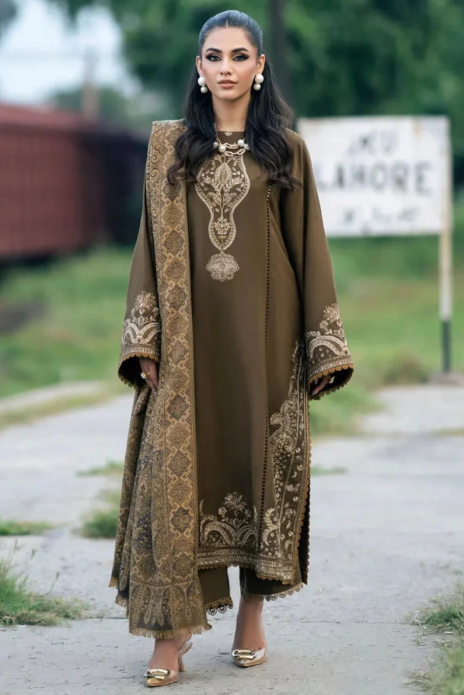 Izel Embroidered Dhanak Three Piece D - 101 - Wareeb.Shop