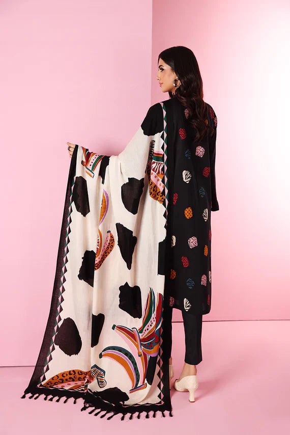 Khaadi Black Dhanak Embroidered three piece With Wool Shawl 18404 - Wareeb.Shop