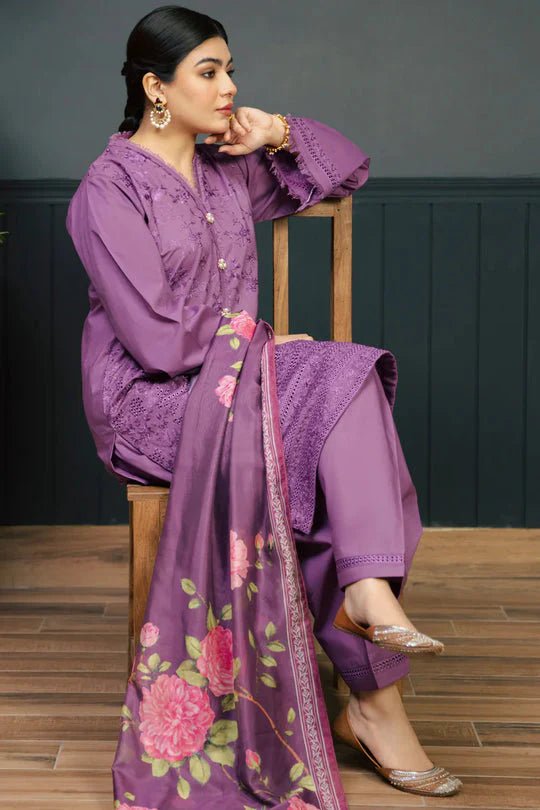 Kokum 3Pc Embroidered Unstitched Lawn Suite With Printed Dupatta - Wareeb.Shop