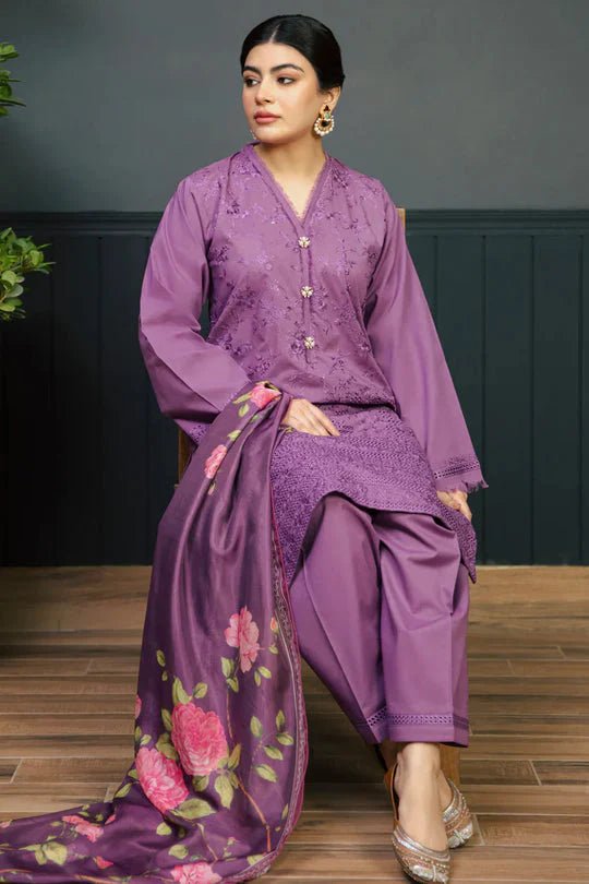 Kokum 3Pc Embroidered Unstitched Lawn Suite With Printed Dupatta - Wareeb.Shop