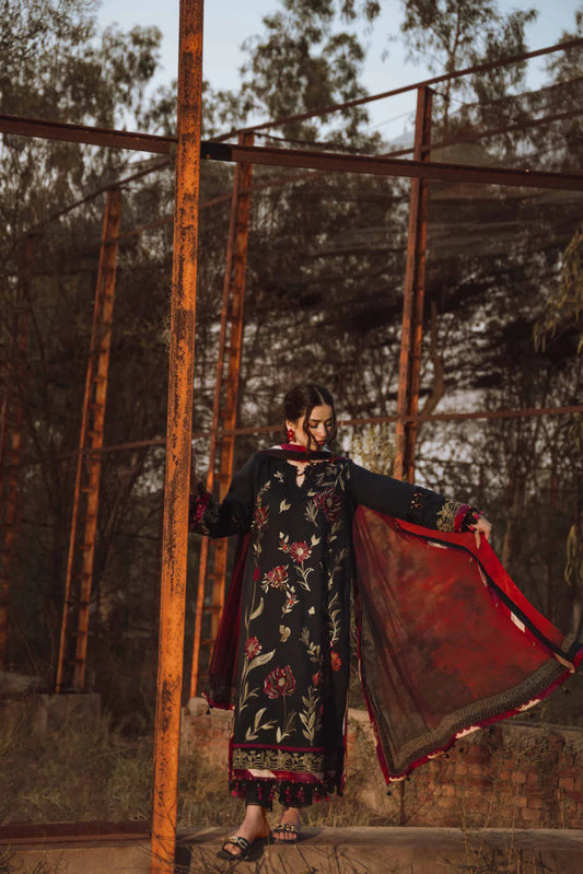 Maria B Embroidered Dhanak Three Piece MB - 844 Black - Wareeb.Shop