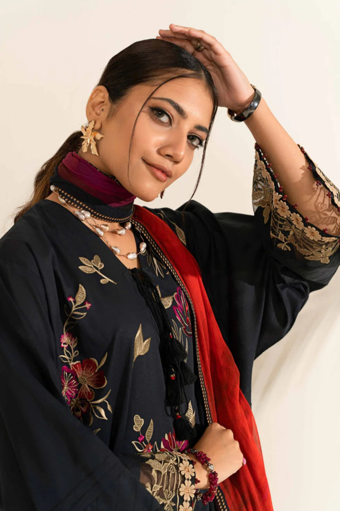 Maria B Embroidered Dhanak Three Piece MB - 844 Black - Wareeb.Shop