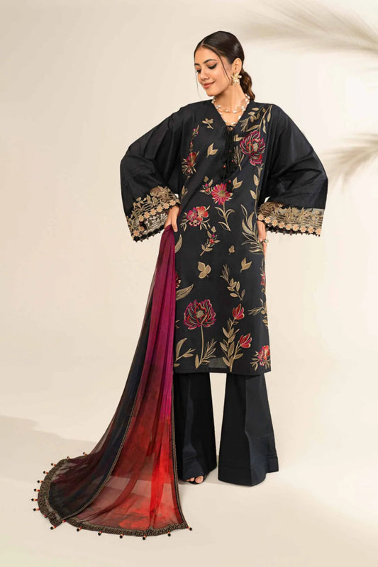 Maria B Embroidered Dhanak Three Piece MB - 844 Black - Wareeb.Shop