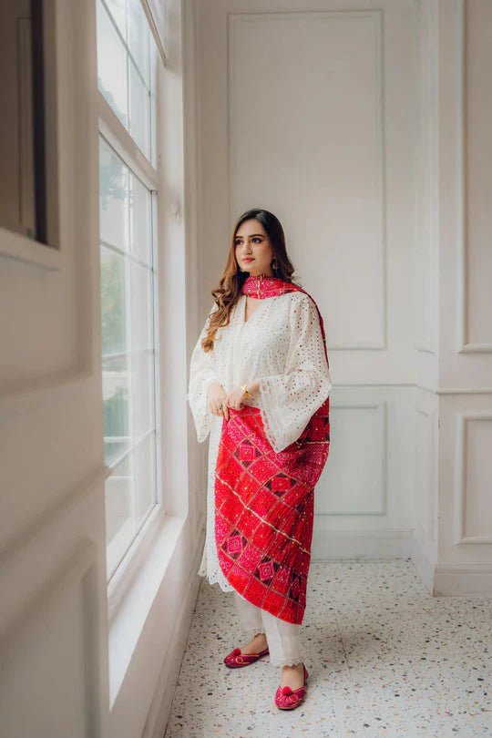 Maria.B 3Pc Chikenkari Embroidered With Printed Lawn Dupatta - Wareeb.Shop