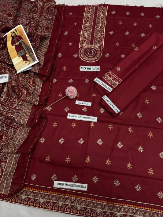 Mehron Embroidered lawn Three Piece winter Collection FCC - 189 - Wareeb.Shop