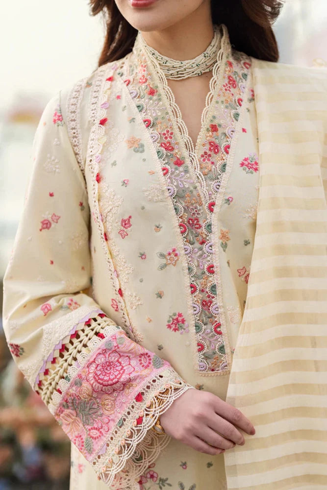 Qalamkaar - Unstitched 3PC Lawn Embroidered Shirt with Embroidered Khadi Net Dupatta - Wareeb.Shop