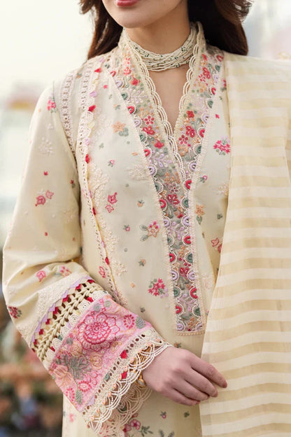 Qalamkaar - Unstitched 3PC Lawn Embroidered Shirt with Embroidered Khadi Net Dupatta - Wareeb.Shop