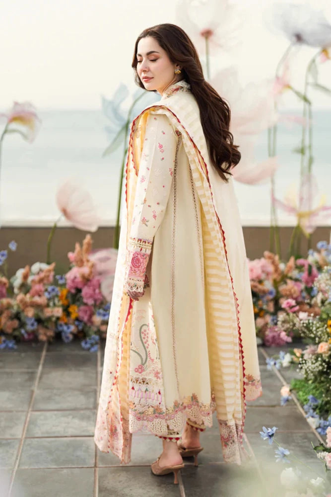 Qalamkaar - Unstitched 3PC Lawn Embroidered Shirt with Embroidered Khadi Net Dupatta - Wareeb.Shop
