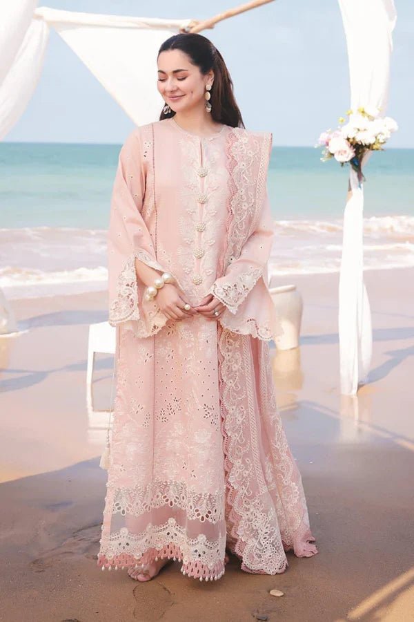 Qalamkaar - Unstitched 3PC Lawn Embroidered Shirt with Embroidered Khadi Net Dupatta - Wareeb.Shop